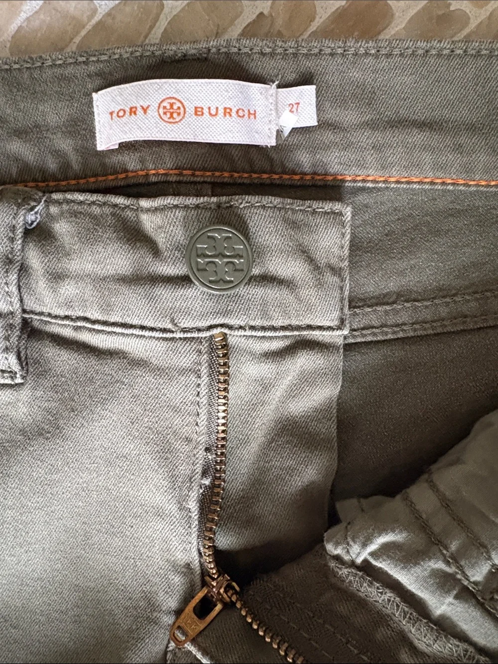 Tory Burch Olive Green Cropped Ankle Jeans, Sz 27